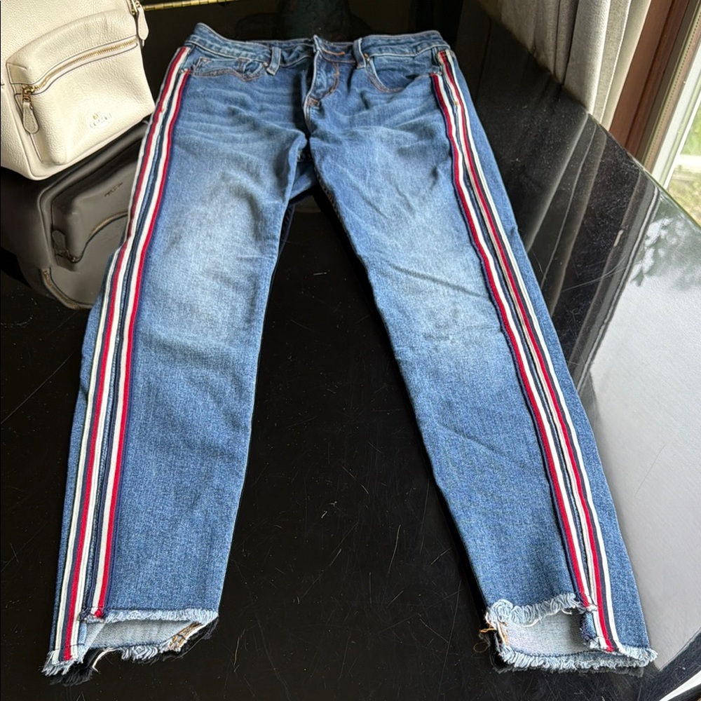 VIGOSS Marley Blue Denim Jeans with Red White & Blue Side Stripes SIZE 26